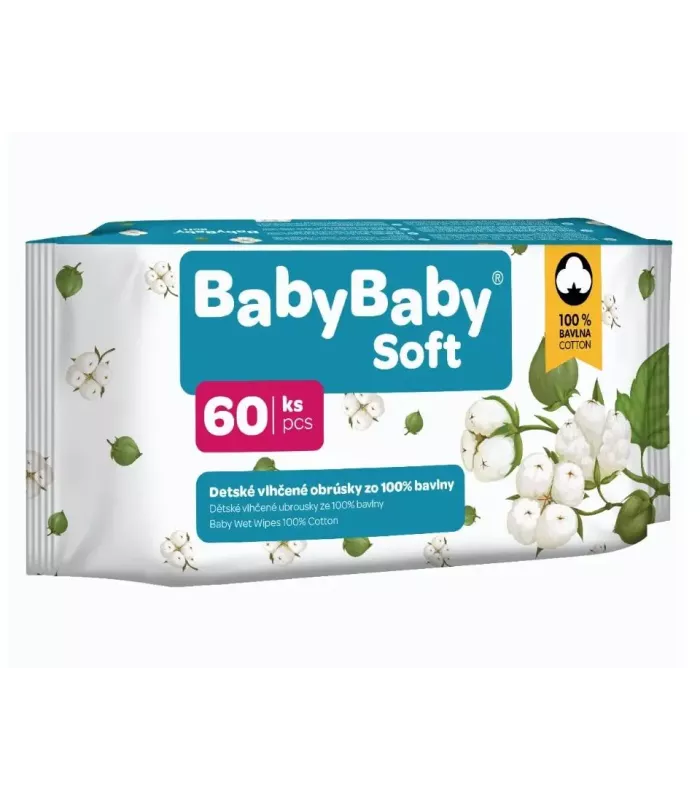 BabyBaby Soft Vlhčené obrúsky - 100% bavlna, 60ks 