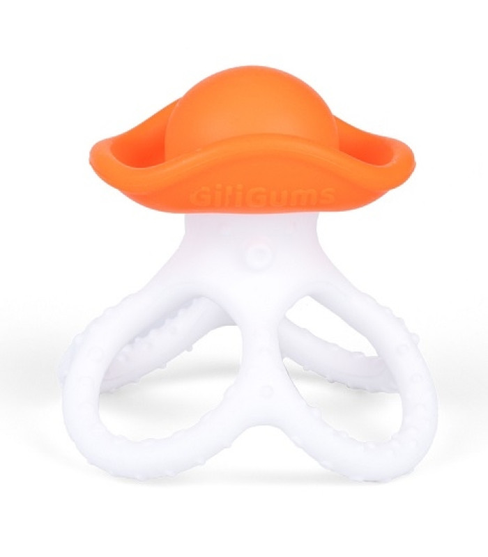 GiliGums Upokojujúce silikónové hryzátko Chobotnice, oranžové